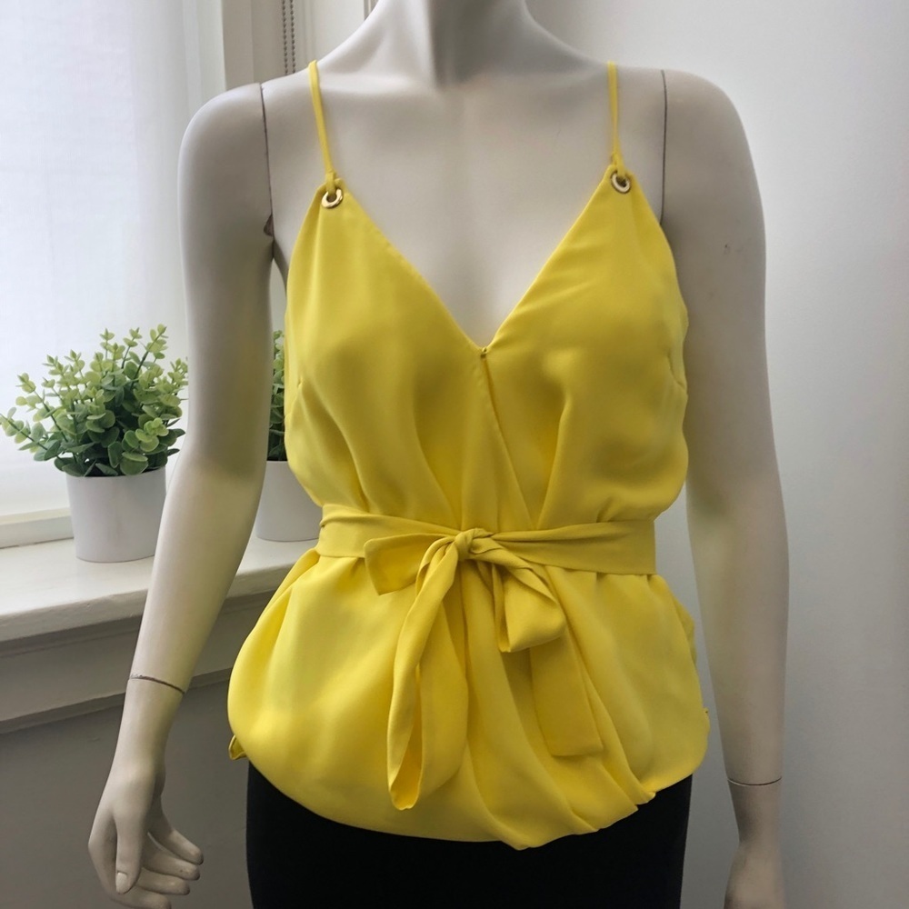 Bebe Neon Yellow V Neck Tie Waist Cami Tank Top Size S Going Out Y2K